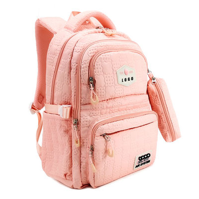 Pink Emboss School Bags Backpack Vật liệu polyester nylon với vỏ bút chì