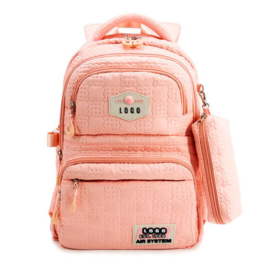 Pink Emboss School Bags Backpack Vật liệu polyester nylon với vỏ bút chì